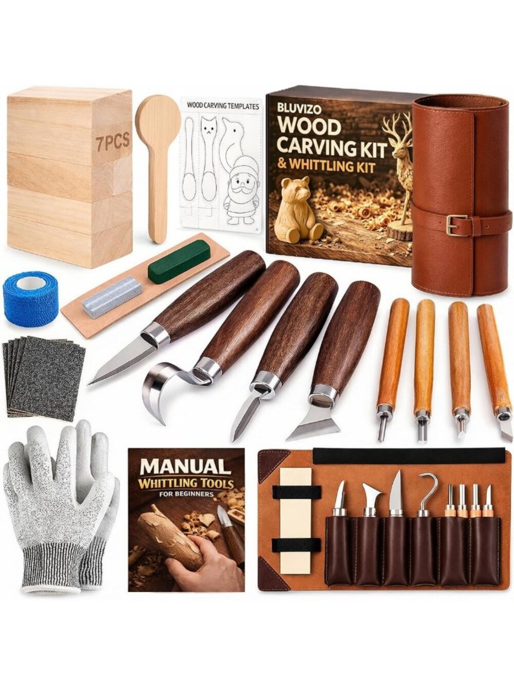 Deluxe Wood Carving & Whittling Kit with Leather Case - DIY Craft Tools for All